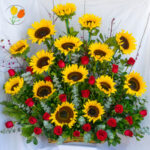 15 girasoles 24 rosas en canasta