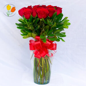 18 rosas rojas en jarron