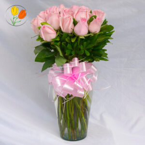 24 rosas rosa en jarron