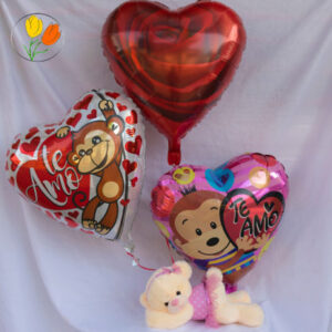 Globos flores y peluche