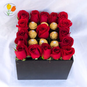 Rosas y ferrero en caja