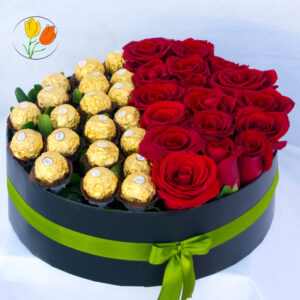 Caja rosas rojas y ferrero