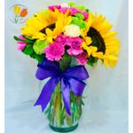 Clavel rosa y girasol