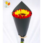 Girasol y rosas en cono