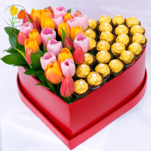 Corazon de tulipanes y ferrero rocher
