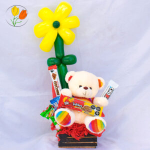 Flor de globos con peluche chico