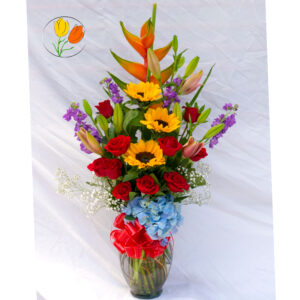 Girasol rosa y hortensia