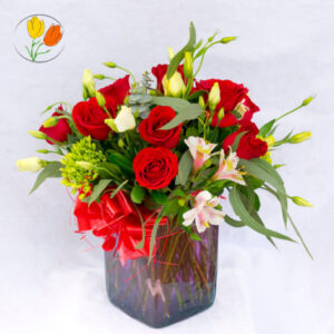 Rosas en cubo de vidrio