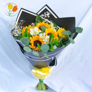 Girasol y alstroemeria en ramo
