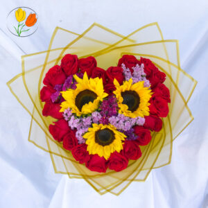 Corazon con rosas y girasoles